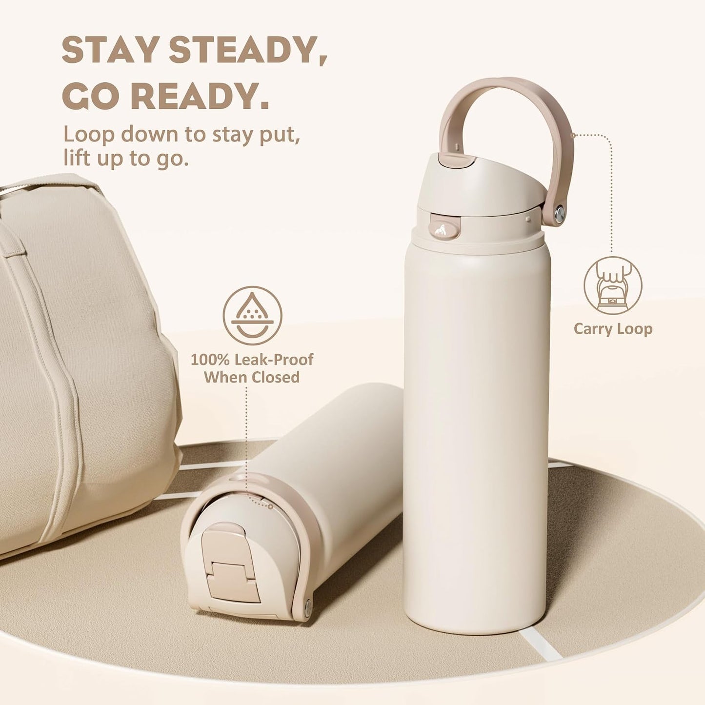 24 oz Travel Water Bottle: 2-in-1 Push-Button Spout & Quick-Flip Straw, Leakproof, Cold 24Hrs, Fits Car Cup Holder, Stainless Steel Cup for Sports, School, Commute, Camping (Mouse's Mischief) - Colors B