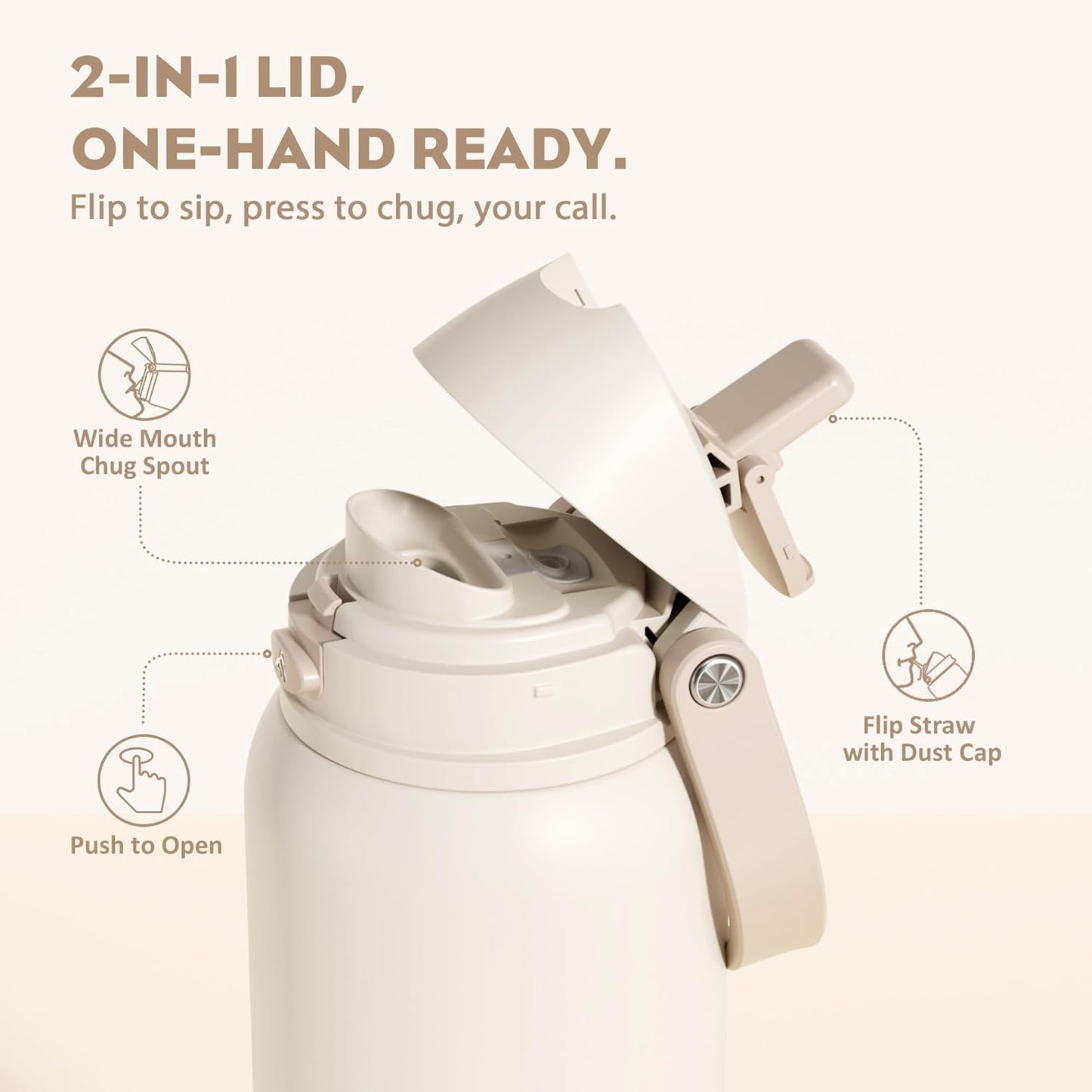 24 oz Travel Water Bottle: 2-in-1 Push-Button Spout & Quick-Flip Straw, Leakproof, Cold 24Hrs, Fits Car Cup Holder, Stainless Steel Cup for Sports, School, Commute, Camping (Mouse's Mischief) - Colors B