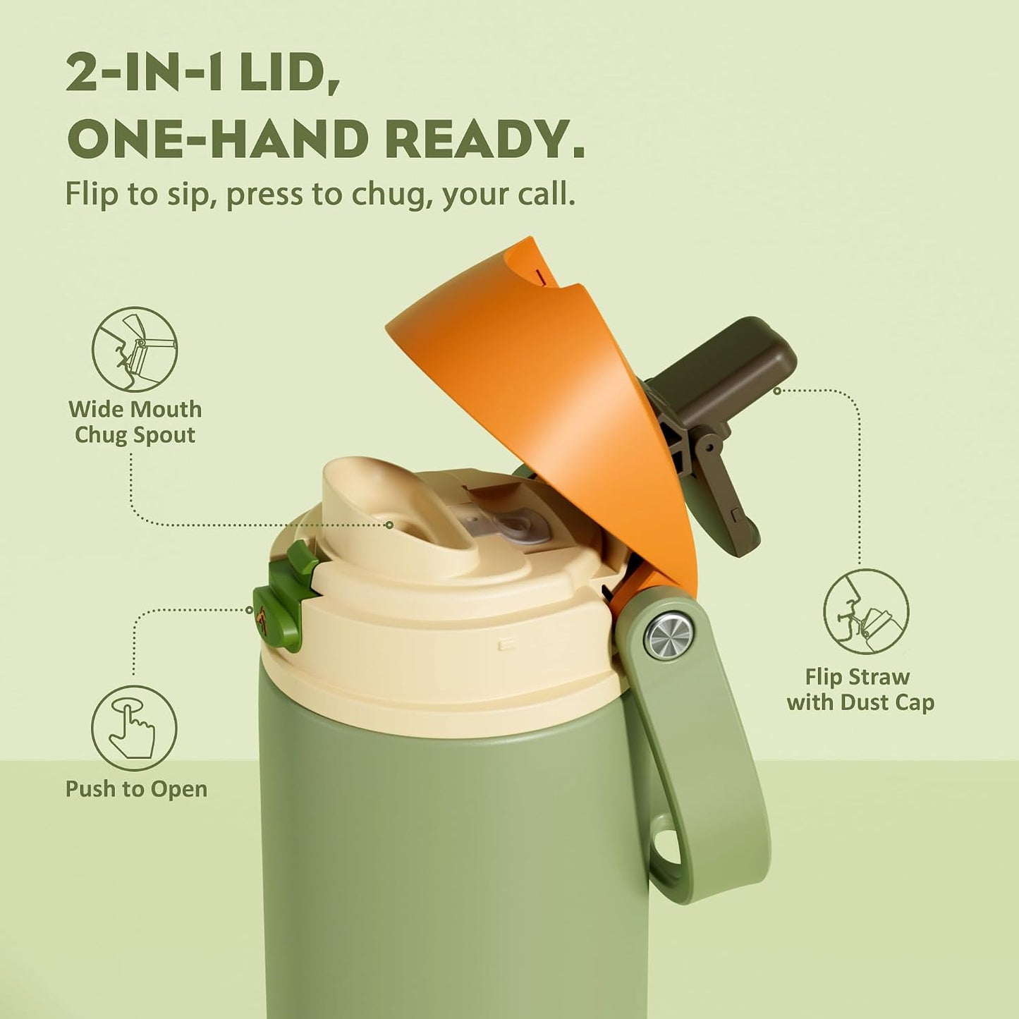 24 oz Travel Water Bottle: 2-in-1 Push-Button Spout & Quick-Flip Straw, Leakproof, Cold 24Hrs, Fits Car Cup Holder, Stainless Steel Cup for Sports, School, Commute, Camping (Mouse's Mischief) - Colors B