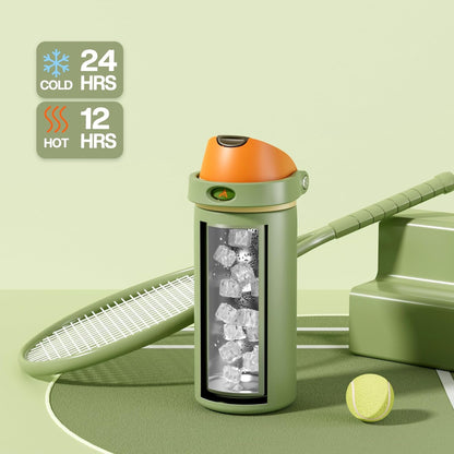 24 oz Travel Water Bottle: 2-in-1 Push-Button Spout & Quick-Flip Straw, Leakproof, Cold 24Hrs, Fits Car Cup Holder, Stainless Steel Cup for Sports, School, Commute, Camping (Mouse's Mischief) - Colors B