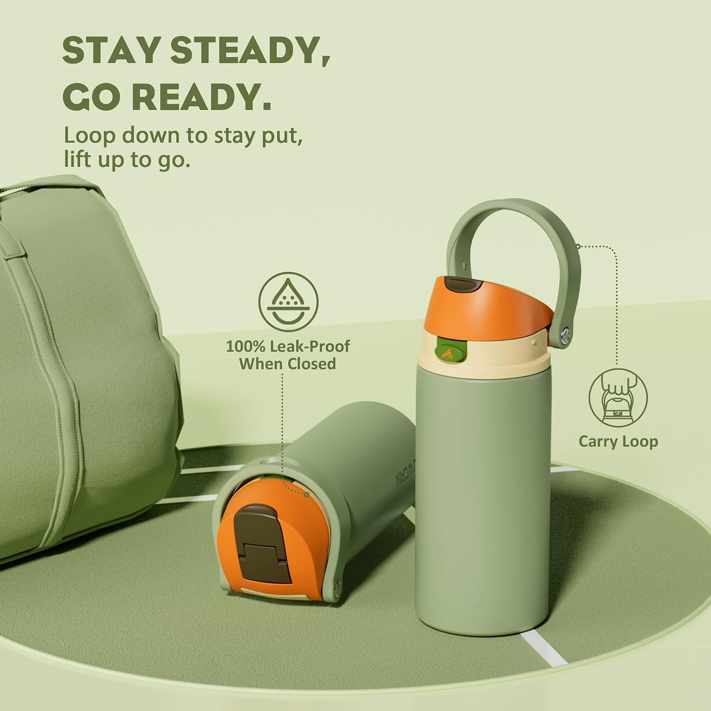 24 oz Travel Water Bottle: 2-in-1 Push-Button Spout & Quick-Flip Straw, Leakproof, Cold 24Hrs, Fits Car Cup Holder, Stainless Steel Cup for Sports, School, Commute, Camping (Mouse's Mischief) - Colors B