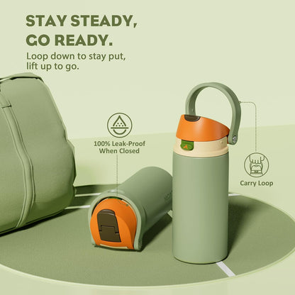 24 oz Travel Water Bottle: 2-in-1 Push-Button Spout & Quick-Flip Straw, Leakproof, Cold 24Hrs, Fits Car Cup Holder, Stainless Steel Cup for Sports, School, Commute, Camping (Mouse's Mischief) - Colors B