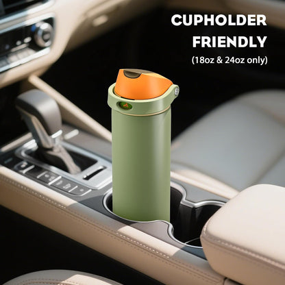 24 oz Travel Water Bottle: 2-in-1 Push-Button Spout & Quick-Flip Straw, Leakproof, Cold 24Hrs, Fits Car Cup Holder, Stainless Steel Cup for Sports, School, Commute, Camping (Mouse's Mischief) - Colors B
