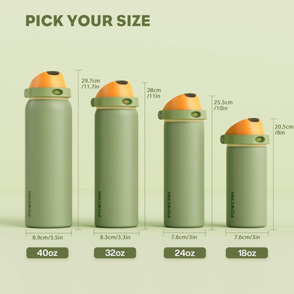 24 oz Travel Water Bottle: 2-in-1 Push-Button Spout & Quick-Flip Straw, Leakproof, Cold 24Hrs, Fits Car Cup Holder, Stainless Steel Cup for Sports, School, Commute, Camping (Mouse's Mischief) - Colors B