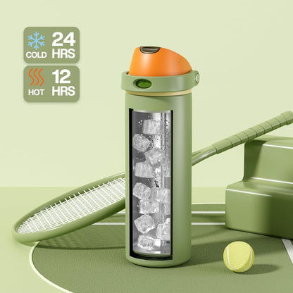 24 oz Travel Water Bottle: 2-in-1 Push-Button Spout & Quick-Flip Straw, Leakproof, Cold 24Hrs, Fits Car Cup Holder, Stainless Steel Cup for Sports, School, Commute, Camping (Mouse's Mischief) - Colors B