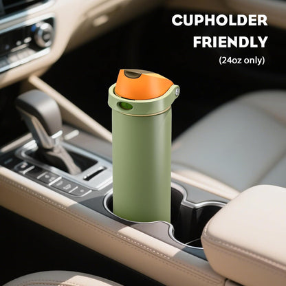 24 oz Travel Water Bottle: 2-in-1 Push-Button Spout & Quick-Flip Straw, Leakproof, Cold 24Hrs, Fits Car Cup Holder, Stainless Steel Cup for Sports, School, Commute, Camping (Mouse's Mischief) - Colors B