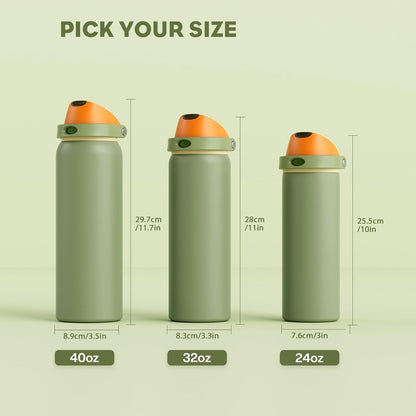 24 oz Travel Water Bottle: 2-in-1 Push-Button Spout & Quick-Flip Straw, Leakproof, Cold 24Hrs, Fits Car Cup Holder, Stainless Steel Cup for Sports, School, Commute, Camping (Mouse's Mischief) - Colors B
