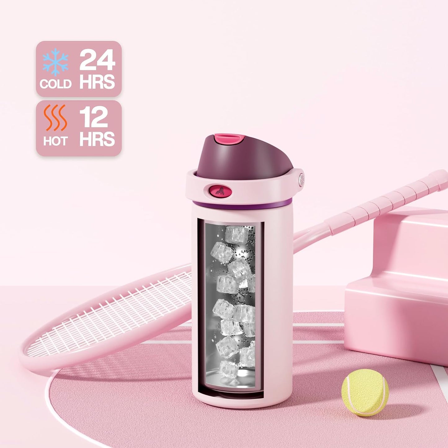 24 oz Travel Water Bottle: 2-in-1 Push-Button Spout & Quick-Flip Straw, Leakproof, Cold 24Hrs, Fits Car Cup Holder, Stainless Steel Cup for Sports, School, Commute, Camping (Mouse's Mischief) - Colors B