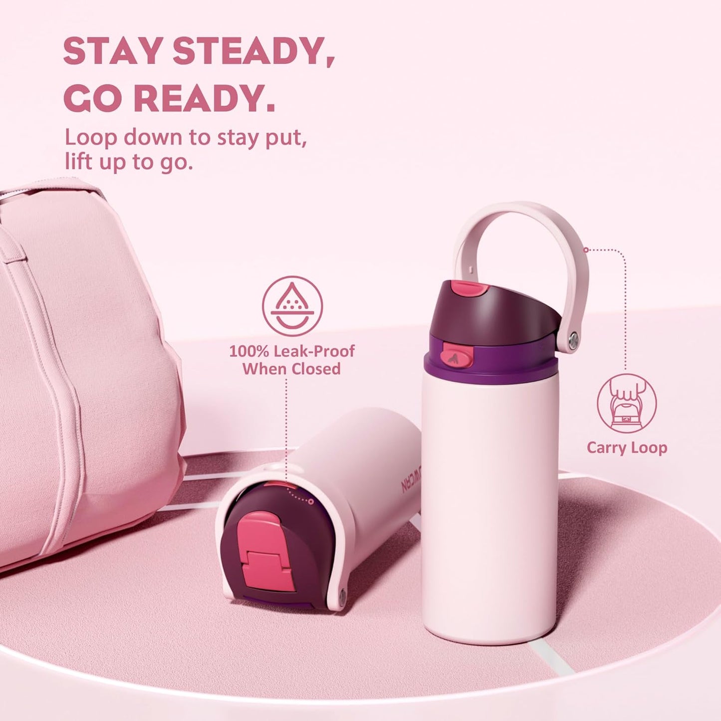 24 oz Travel Water Bottle: 2-in-1 Push-Button Spout & Quick-Flip Straw, Leakproof, Cold 24Hrs, Fits Car Cup Holder, Stainless Steel Cup for Sports, School, Commute, Camping (Mouse's Mischief) - Colors B