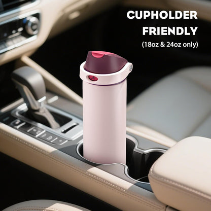 24 oz Travel Water Bottle: 2-in-1 Push-Button Spout & Quick-Flip Straw, Leakproof, Cold 24Hrs, Fits Car Cup Holder, Stainless Steel Cup for Sports, School, Commute, Camping (Mouse's Mischief) - Colors B