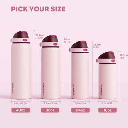24 oz Travel Water Bottle: 2-in-1 Push-Button Spout & Quick-Flip Straw, Leakproof, Cold 24Hrs, Fits Car Cup Holder, Stainless Steel Cup for Sports, School, Commute, Camping (Mouse's Mischief) - Colors B