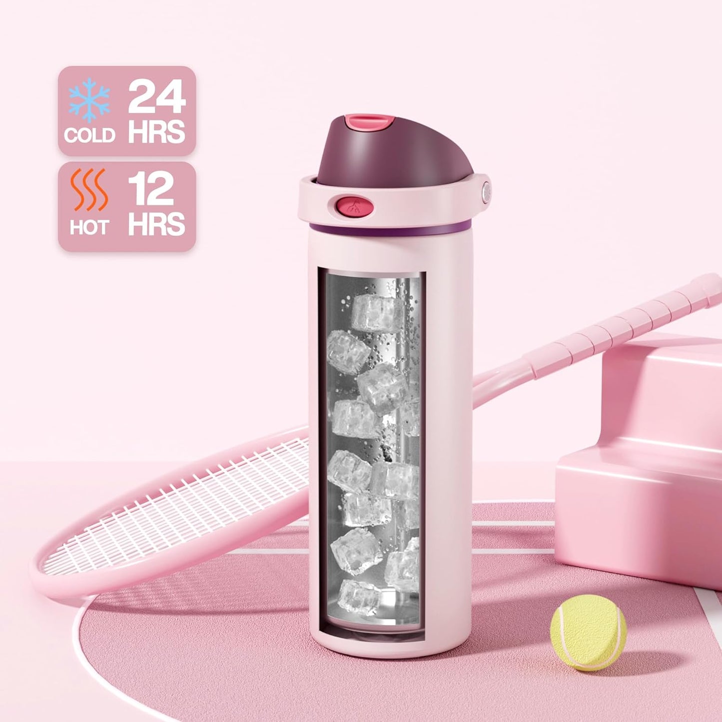 24 oz Travel Water Bottle: 2-in-1 Push-Button Spout & Quick-Flip Straw, Leakproof, Cold 24Hrs, Fits Car Cup Holder, Stainless Steel Cup for Sports, School, Commute, Camping (Mouse's Mischief) - Colors B