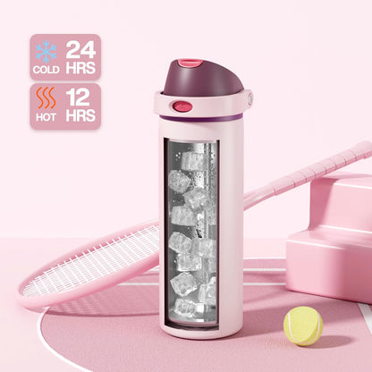 24 oz Travel Water Bottle: 2-in-1 Push-Button Spout & Quick-Flip Straw, Leakproof, Cold 24Hrs, Fits Car Cup Holder, Stainless Steel Cup for Sports, School, Commute, Camping (Mouse's Mischief) - Colors B