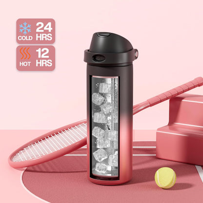 24 oz Travel Water Bottle: 2-in-1 Push-Button Spout & Quick-Flip Straw, Leakproof, Cold 24Hrs, Fits Car Cup Holder, Stainless Steel Cup for Sports, School, Commute, Camping (Mouse's Mischief) - Colors B