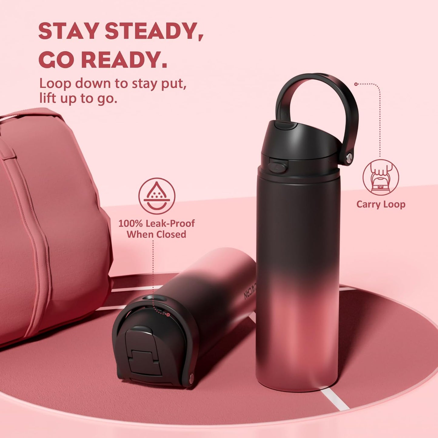 24 oz Travel Water Bottle: 2-in-1 Push-Button Spout & Quick-Flip Straw, Leakproof, Cold 24Hrs, Fits Car Cup Holder, Stainless Steel Cup for Sports, School, Commute, Camping (Mouse's Mischief) - Colors B