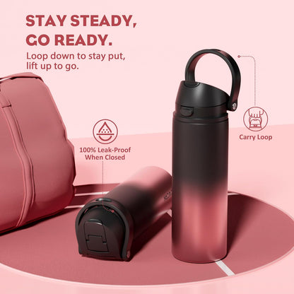 24 oz Travel Water Bottle: 2-in-1 Push-Button Spout & Quick-Flip Straw, Leakproof, Cold 24Hrs, Fits Car Cup Holder, Stainless Steel Cup for Sports, School, Commute, Camping (Mouse's Mischief) - Colors B