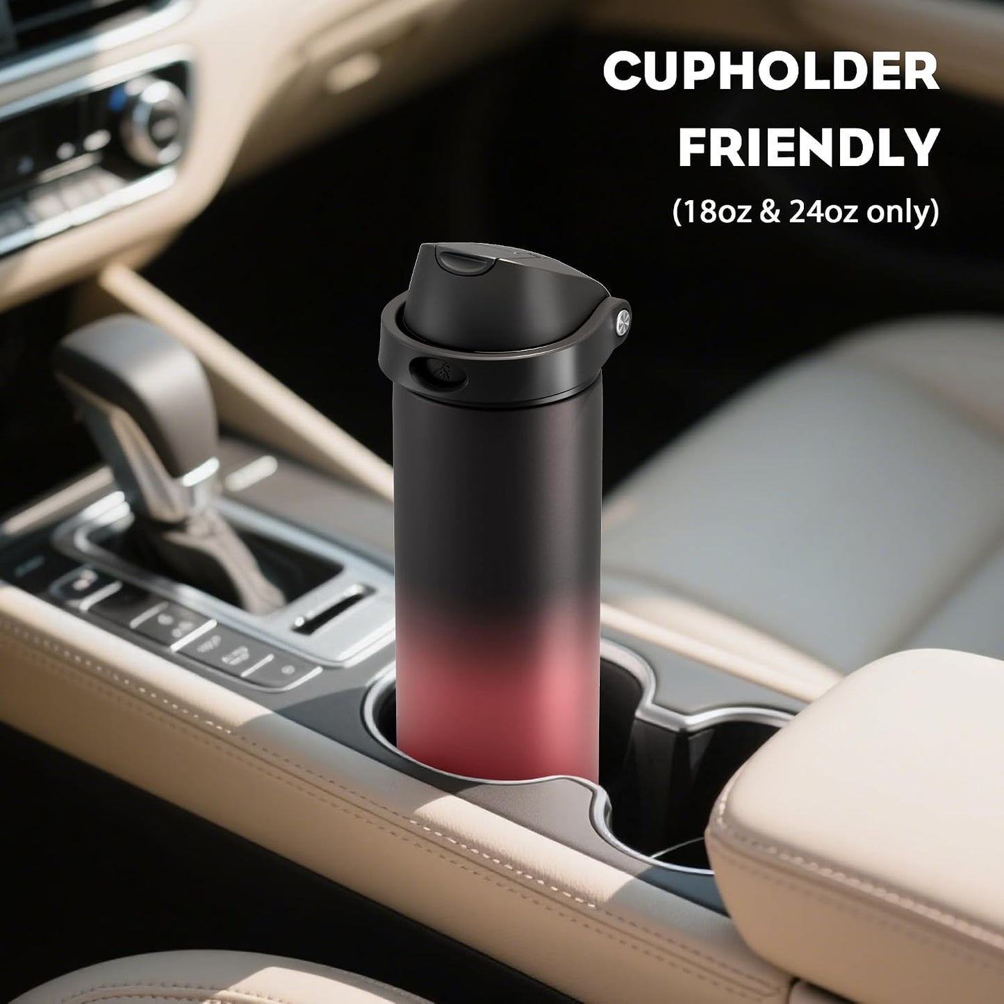 24 oz Travel Water Bottle: 2-in-1 Push-Button Spout & Quick-Flip Straw, Leakproof, Cold 24Hrs, Fits Car Cup Holder, Stainless Steel Cup for Sports, School, Commute, Camping (Mouse's Mischief) - Colors B