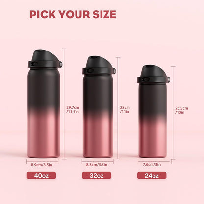 24 oz Travel Water Bottle: 2-in-1 Push-Button Spout & Quick-Flip Straw, Leakproof, Cold 24Hrs, Fits Car Cup Holder, Stainless Steel Cup for Sports, School, Commute, Camping (Mouse's Mischief) - Colors B