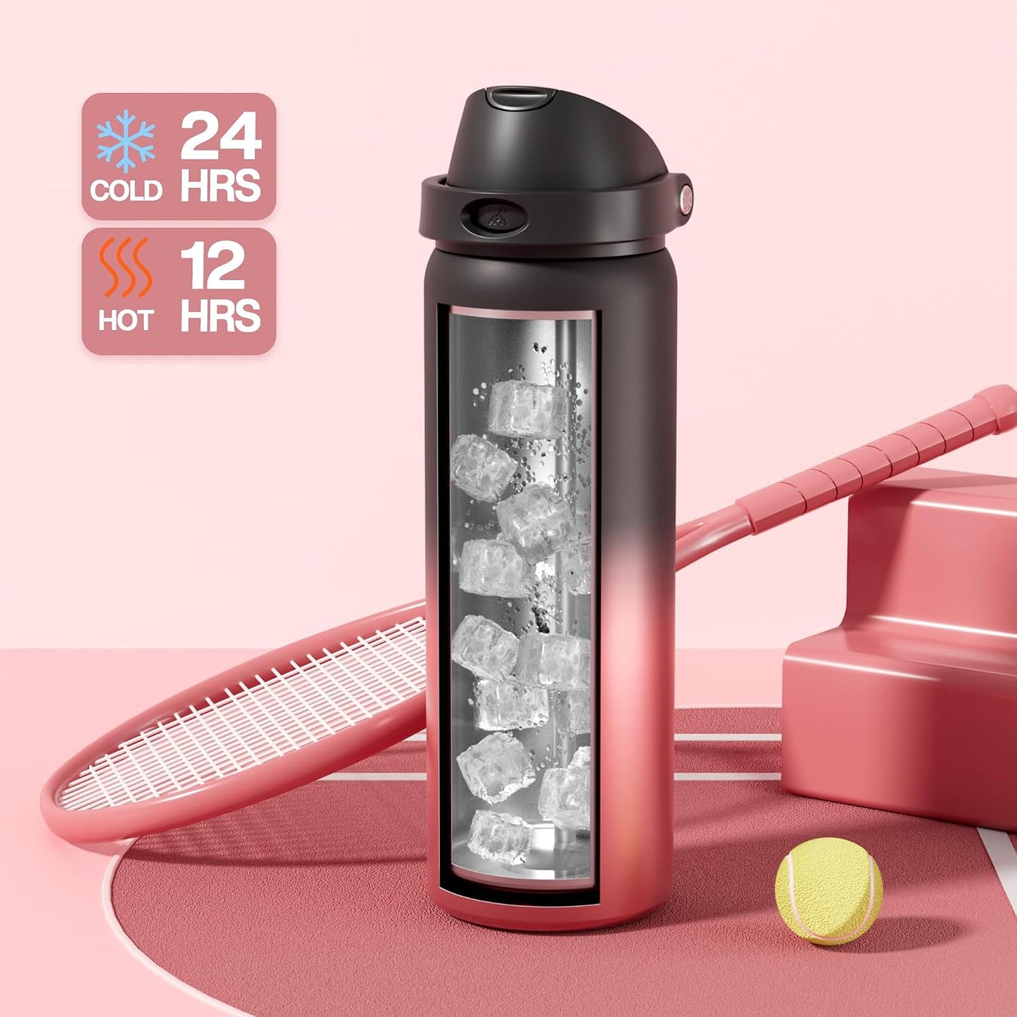 24 oz Travel Water Bottle: 2-in-1 Push-Button Spout & Quick-Flip Straw, Leakproof, Cold 24Hrs, Fits Car Cup Holder, Stainless Steel Cup for Sports, School, Commute, Camping (Mouse's Mischief) - Colors B