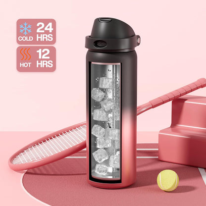 24 oz Travel Water Bottle: 2-in-1 Push-Button Spout & Quick-Flip Straw, Leakproof, Cold 24Hrs, Fits Car Cup Holder, Stainless Steel Cup for Sports, School, Commute, Camping (Mouse's Mischief) - Colors B
