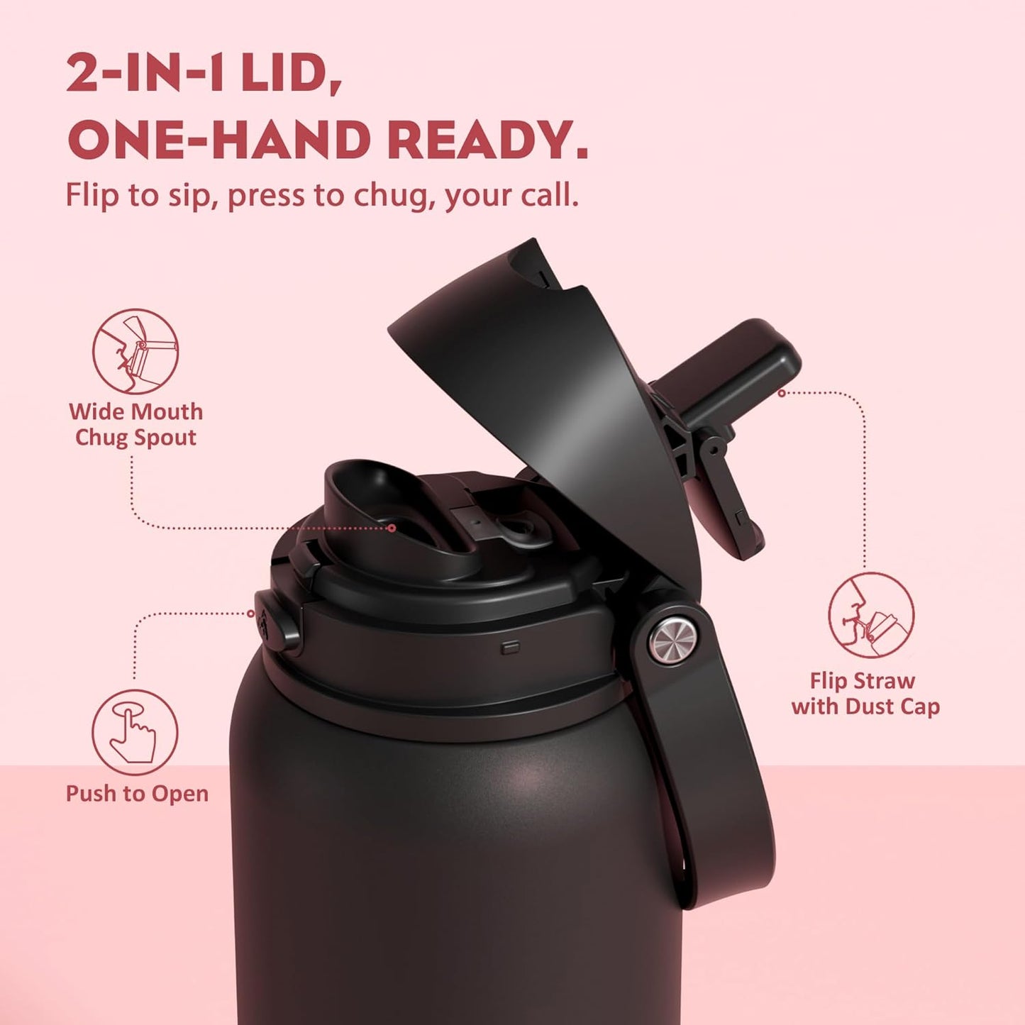 24 oz Travel Water Bottle: 2-in-1 Push-Button Spout & Quick-Flip Straw, Leakproof, Cold 24Hrs, Fits Car Cup Holder, Stainless Steel Cup for Sports, School, Commute, Camping (Mouse's Mischief) - Colors B