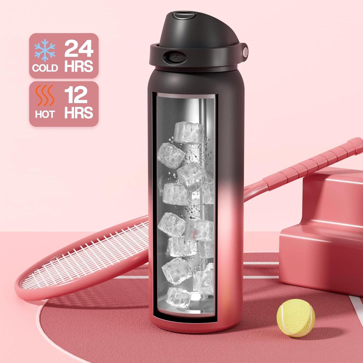 24 oz Travel Water Bottle: 2-in-1 Push-Button Spout & Quick-Flip Straw, Leakproof, Cold 24Hrs, Fits Car Cup Holder, Stainless Steel Cup for Sports, School, Commute, Camping (Mouse's Mischief) - Colors B