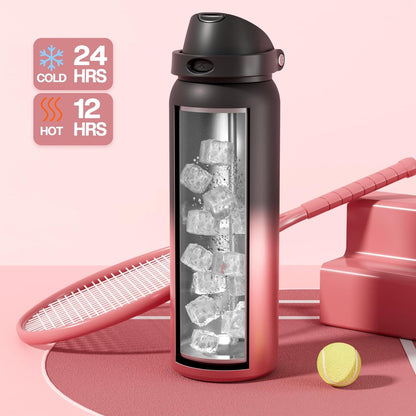 24 oz Travel Water Bottle: 2-in-1 Push-Button Spout & Quick-Flip Straw, Leakproof, Cold 24Hrs, Fits Car Cup Holder, Stainless Steel Cup for Sports, School, Commute, Camping (Mouse's Mischief) - Colors B