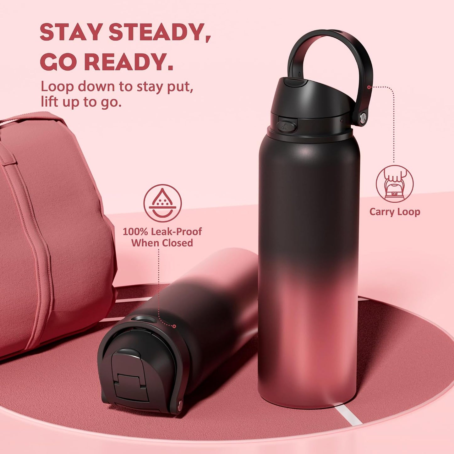 24 oz Travel Water Bottle: 2-in-1 Push-Button Spout & Quick-Flip Straw, Leakproof, Cold 24Hrs, Fits Car Cup Holder, Stainless Steel Cup for Sports, School, Commute, Camping (Mouse's Mischief) - Colors B