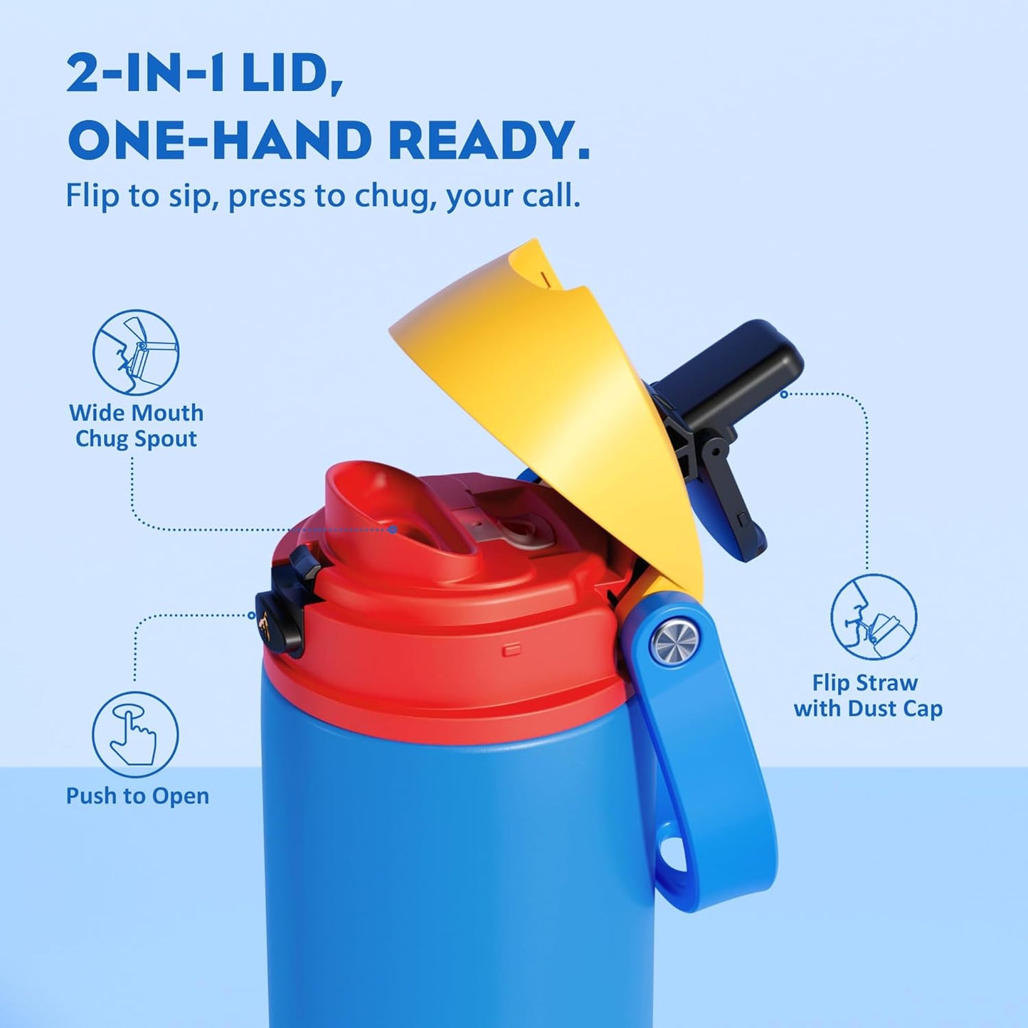 24 oz Travel Water Bottle: 2-in-1 Push-Button Spout & Quick-Flip Straw, Leakproof, Cold 24Hrs, Fits Car Cup Holder, Stainless Steel Cup for Sports, School, Commute, Camping (Mouse's Mischief) - Colors B