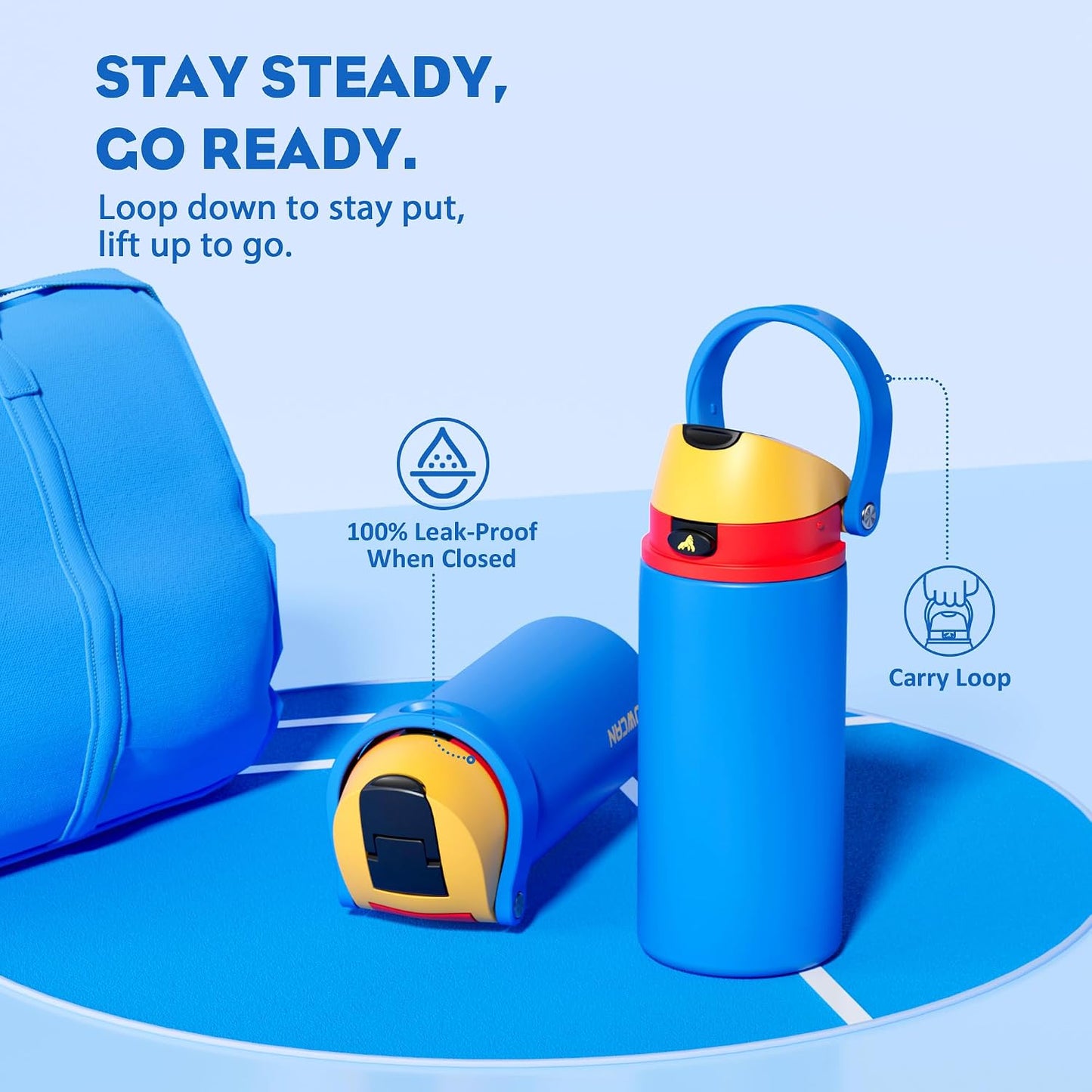 24 oz Travel Water Bottle: 2-in-1 Push-Button Spout & Quick-Flip Straw, Leakproof, Cold 24Hrs, Fits Car Cup Holder, Stainless Steel Cup for Sports, School, Commute, Camping (Mouse's Mischief) - Colors B