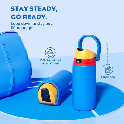 24 oz Travel Water Bottle: 2-in-1 Push-Button Spout & Quick-Flip Straw, Leakproof, Cold 24Hrs, Fits Car Cup Holder, Stainless Steel Cup for Sports, School, Commute, Camping (Mouse's Mischief) - Colors B