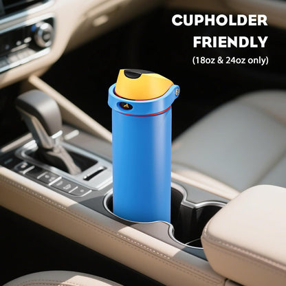 24 oz Travel Water Bottle: 2-in-1 Push-Button Spout & Quick-Flip Straw, Leakproof, Cold 24Hrs, Fits Car Cup Holder, Stainless Steel Cup for Sports, School, Commute, Camping (Mouse's Mischief) - Colors B