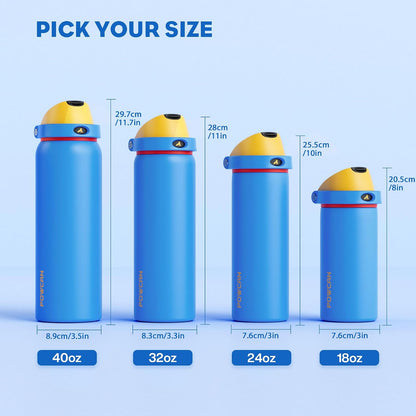 24 oz Travel Water Bottle: 2-in-1 Push-Button Spout & Quick-Flip Straw, Leakproof, Cold 24Hrs, Fits Car Cup Holder, Stainless Steel Cup for Sports, School, Commute, Camping (Mouse's Mischief) - Colors B
