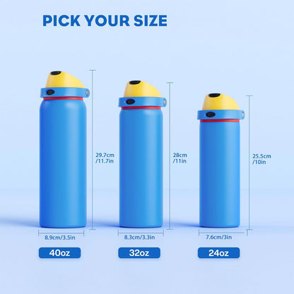 24 oz Travel Water Bottle: 2-in-1 Push-Button Spout & Quick-Flip Straw, Leakproof, Cold 24Hrs, Fits Car Cup Holder, Stainless Steel Cup for Sports, School, Commute, Camping (Mouse's Mischief) - Colors B