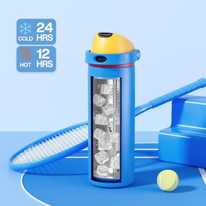 24 oz Travel Water Bottle: 2-in-1 Push-Button Spout & Quick-Flip Straw, Leakproof, Cold 24Hrs, Fits Car Cup Holder, Stainless Steel Cup for Sports, School, Commute, Camping (Mouse's Mischief) - Colors B