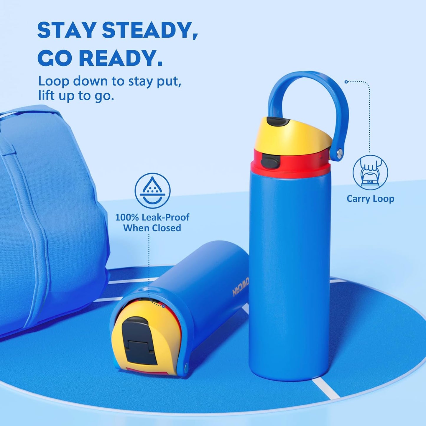 24 oz Travel Water Bottle: 2-in-1 Push-Button Spout & Quick-Flip Straw, Leakproof, Cold 24Hrs, Fits Car Cup Holder, Stainless Steel Cup for Sports, School, Commute, Camping (Mouse's Mischief) - Colors B