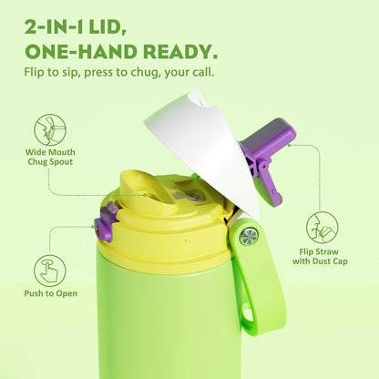 24 oz Travel Water Bottle: 2-in-1 Push-Button Spout & Quick-Flip Straw, Leakproof, Cold 24Hrs, Fits Car Cup Holder, Stainless Steel Cup for Sports, School, Commute, Camping (Mouse's Mischief) - Colors B