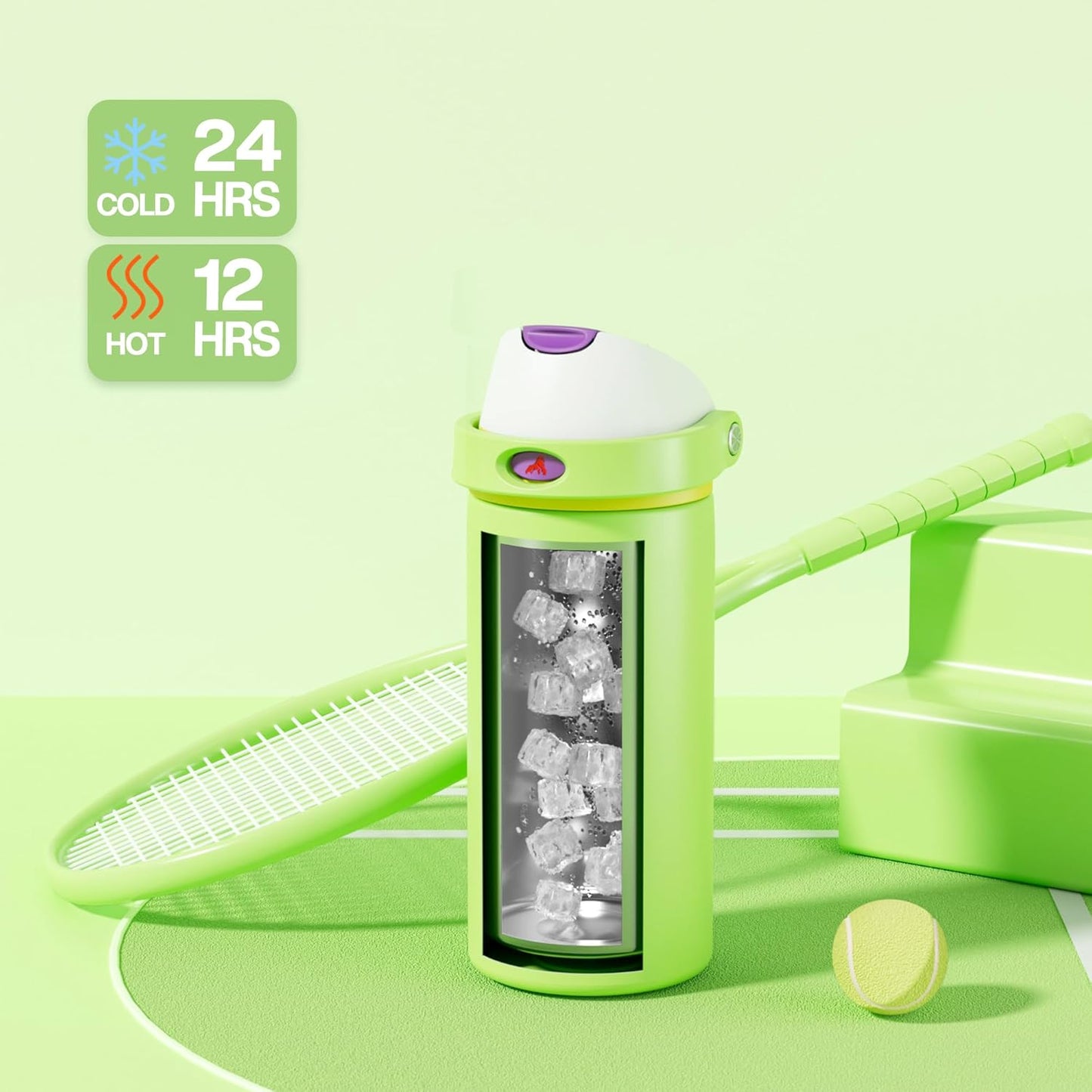 24 oz Travel Water Bottle: 2-in-1 Push-Button Spout & Quick-Flip Straw, Leakproof, Cold 24Hrs, Fits Car Cup Holder, Stainless Steel Cup for Sports, School, Commute, Camping (Mouse's Mischief) - Colors B
