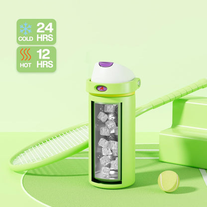 24 oz Travel Water Bottle: 2-in-1 Push-Button Spout & Quick-Flip Straw, Leakproof, Cold 24Hrs, Fits Car Cup Holder, Stainless Steel Cup for Sports, School, Commute, Camping (Mouse's Mischief) - Colors B