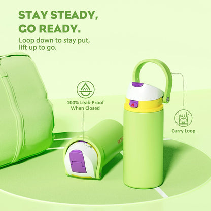 24 oz Travel Water Bottle: 2-in-1 Push-Button Spout & Quick-Flip Straw, Leakproof, Cold 24Hrs, Fits Car Cup Holder, Stainless Steel Cup for Sports, School, Commute, Camping (Mouse's Mischief) - Colors B