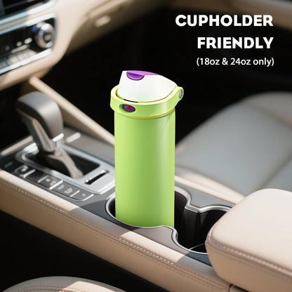 24 oz Travel Water Bottle: 2-in-1 Push-Button Spout & Quick-Flip Straw, Leakproof, Cold 24Hrs, Fits Car Cup Holder, Stainless Steel Cup for Sports, School, Commute, Camping (Mouse's Mischief) - Colors B