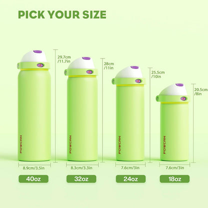 24 oz Travel Water Bottle: 2-in-1 Push-Button Spout & Quick-Flip Straw, Leakproof, Cold 24Hrs, Fits Car Cup Holder, Stainless Steel Cup for Sports, School, Commute, Camping (Mouse's Mischief) - Colors B