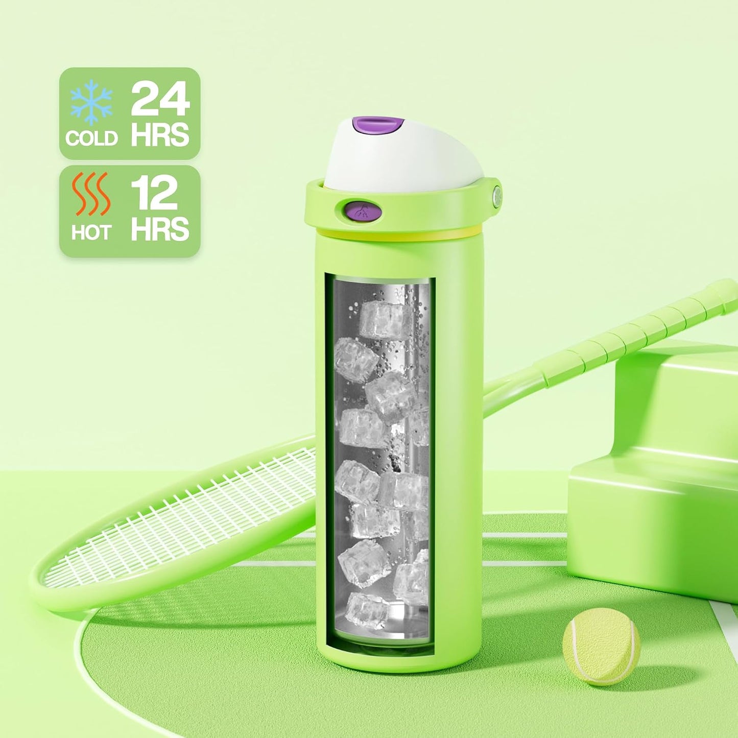 24 oz Travel Water Bottle: 2-in-1 Push-Button Spout & Quick-Flip Straw, Leakproof, Cold 24Hrs, Fits Car Cup Holder, Stainless Steel Cup for Sports, School, Commute, Camping (Mouse's Mischief) - Colors B