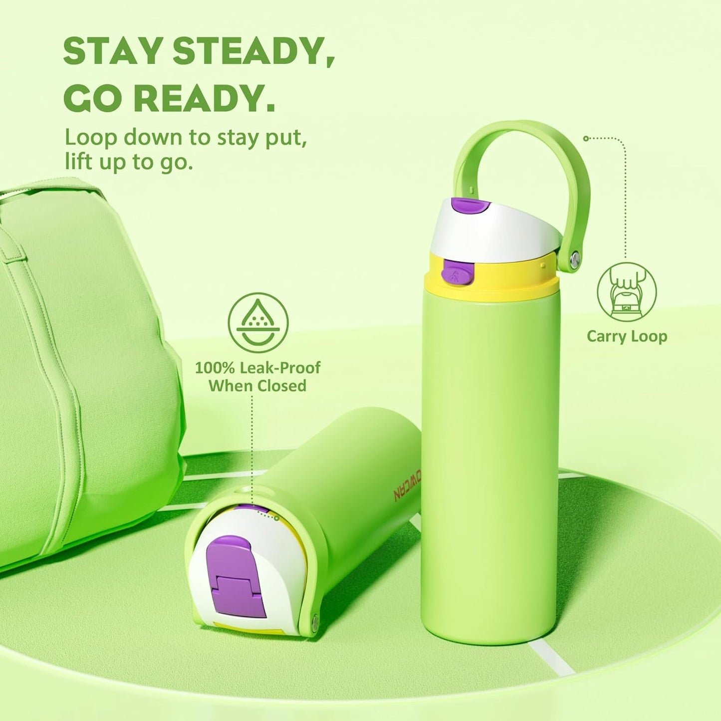 24 oz Travel Water Bottle: 2-in-1 Push-Button Spout & Quick-Flip Straw, Leakproof, Cold 24Hrs, Fits Car Cup Holder, Stainless Steel Cup for Sports, School, Commute, Camping (Mouse's Mischief) - Colors B
