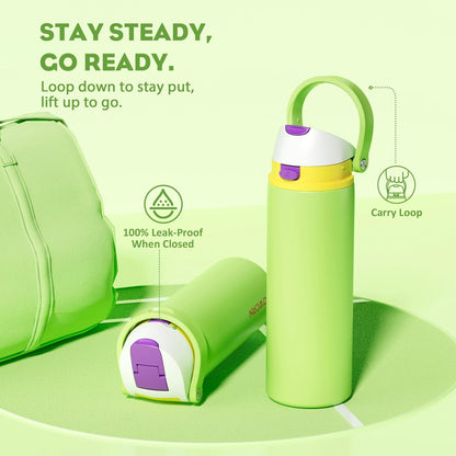 24 oz Travel Water Bottle: 2-in-1 Push-Button Spout & Quick-Flip Straw, Leakproof, Cold 24Hrs, Fits Car Cup Holder, Stainless Steel Cup for Sports, School, Commute, Camping (Mouse's Mischief) - Colors B