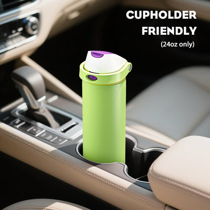 24 oz Travel Water Bottle: 2-in-1 Push-Button Spout & Quick-Flip Straw, Leakproof, Cold 24Hrs, Fits Car Cup Holder, Stainless Steel Cup for Sports, School, Commute, Camping (Mouse's Mischief) - Colors B
