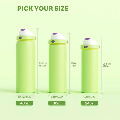 24 oz Travel Water Bottle: 2-in-1 Push-Button Spout & Quick-Flip Straw, Leakproof, Cold 24Hrs, Fits Car Cup Holder, Stainless Steel Cup for Sports, School, Commute, Camping (Mouse's Mischief) - Colors B
