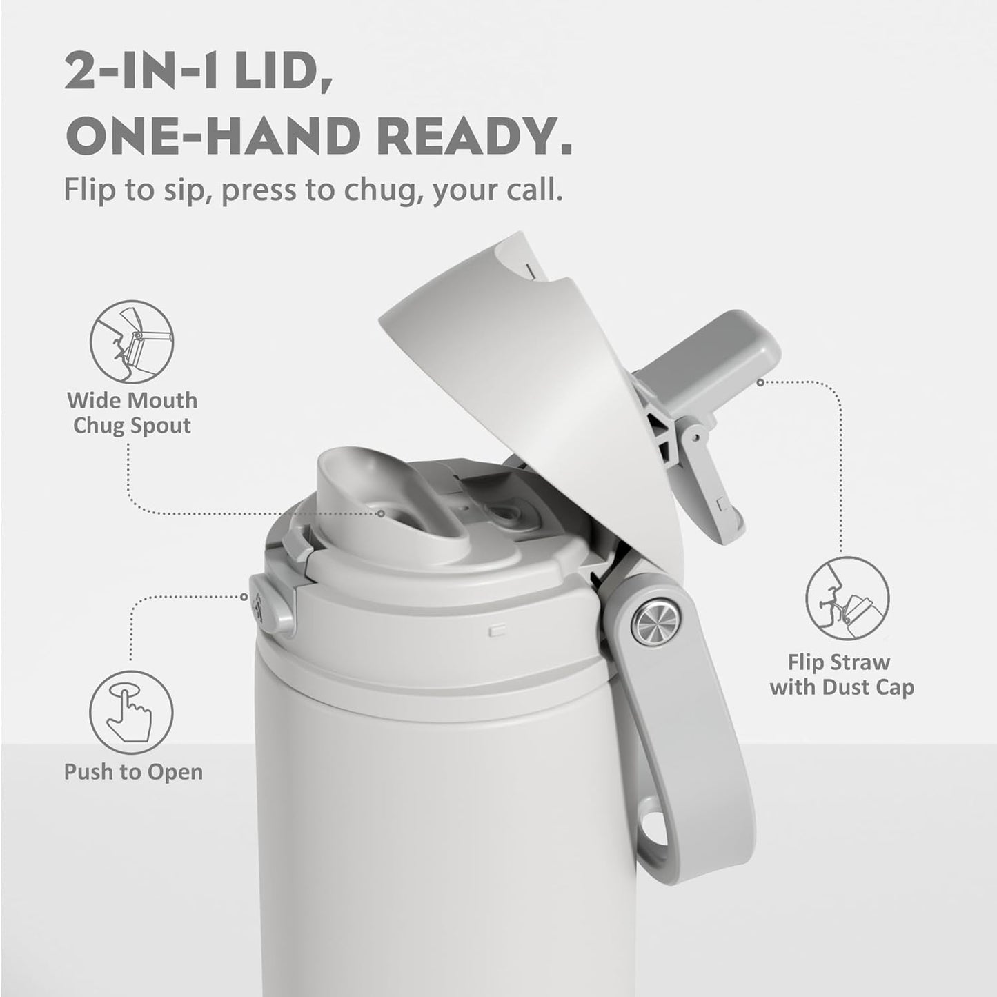 24 oz Travel Water Bottle: 2-in-1 Push-Button Spout & Quick-Flip Straw, Leakproof, Cold 24Hrs, Fits Car Cup Holder, Stainless Steel Cup for Sports, School, Commute, Camping (Mouse's Mischief) - Colors B