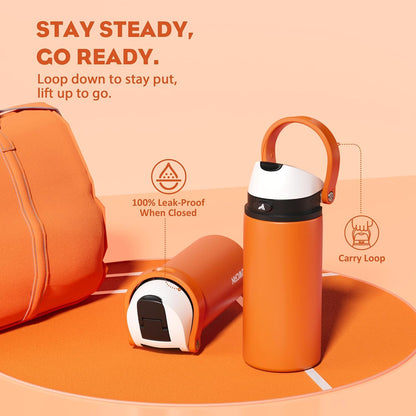 24 oz Travel Water Bottle: 2-in-1 Push-Button Spout & Quick-Flip Straw, Leakproof, Cold 24Hrs, Fits Car Cup Holder, Stainless Steel Cup for Sports, School, Commute, Camping (Mouse's Mischief) - Colors B