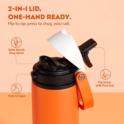24 oz Travel Water Bottle: 2-in-1 Push-Button Spout & Quick-Flip Straw, Leakproof, Cold 24Hrs, Fits Car Cup Holder, Stainless Steel Cup for Sports, School, Commute, Camping (Mouse's Mischief) - Colors B